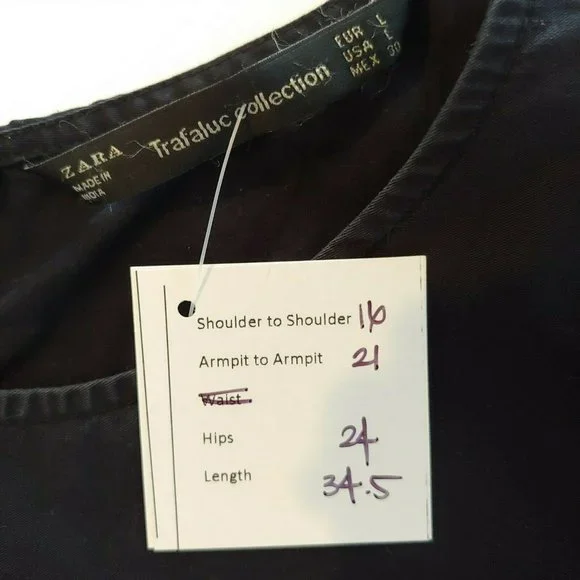 Zara Trafaluc Women's Black Ruffled Sleeve Shift Dress Size Large L - Picture 5 of 6